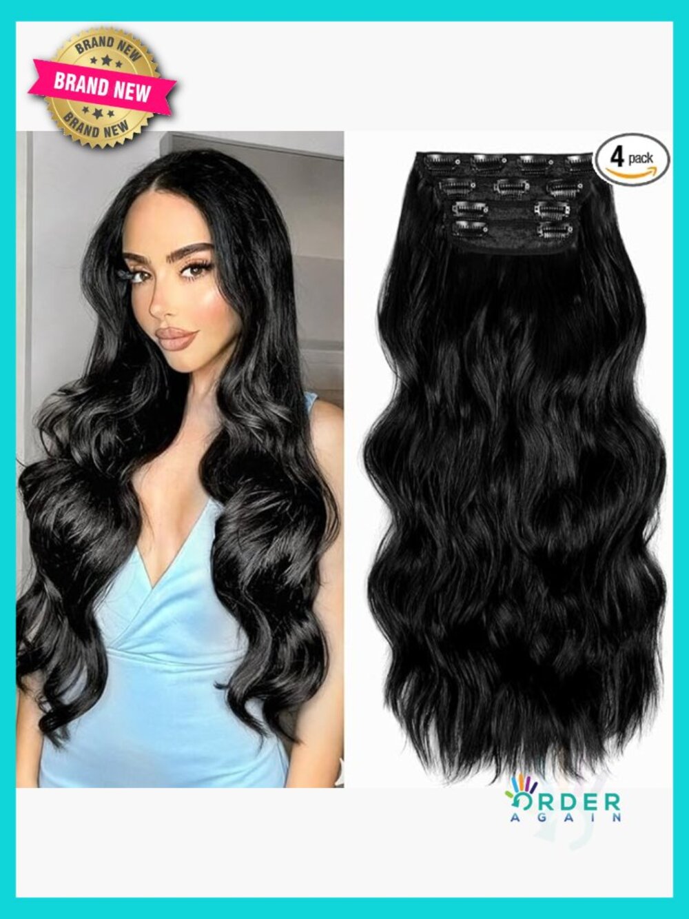 24 Inch Clip In Hair Extensions 4PCS Long Wavy Thick Synthetic Hairpieces For